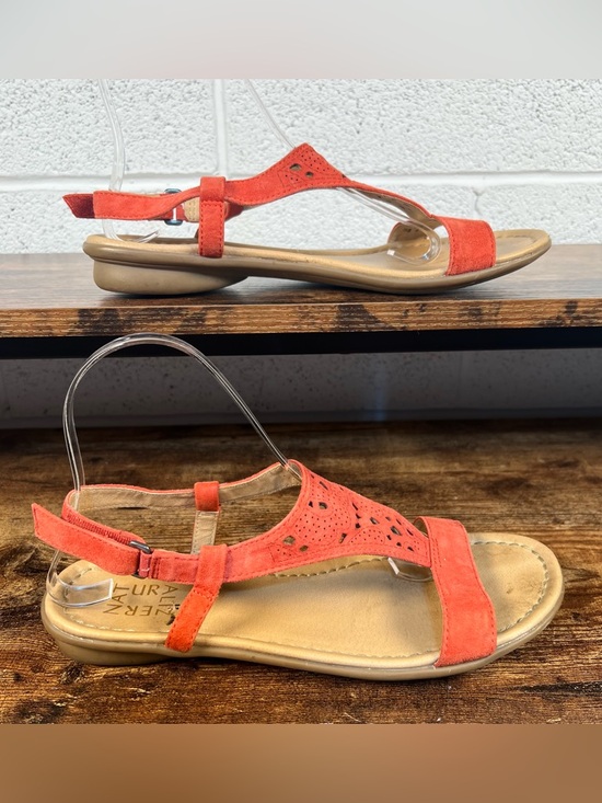 Naturalizer Sandals Leather T Strap Adjustable Hook & Loop Cutout Windham 8 - Picture 6 of 14